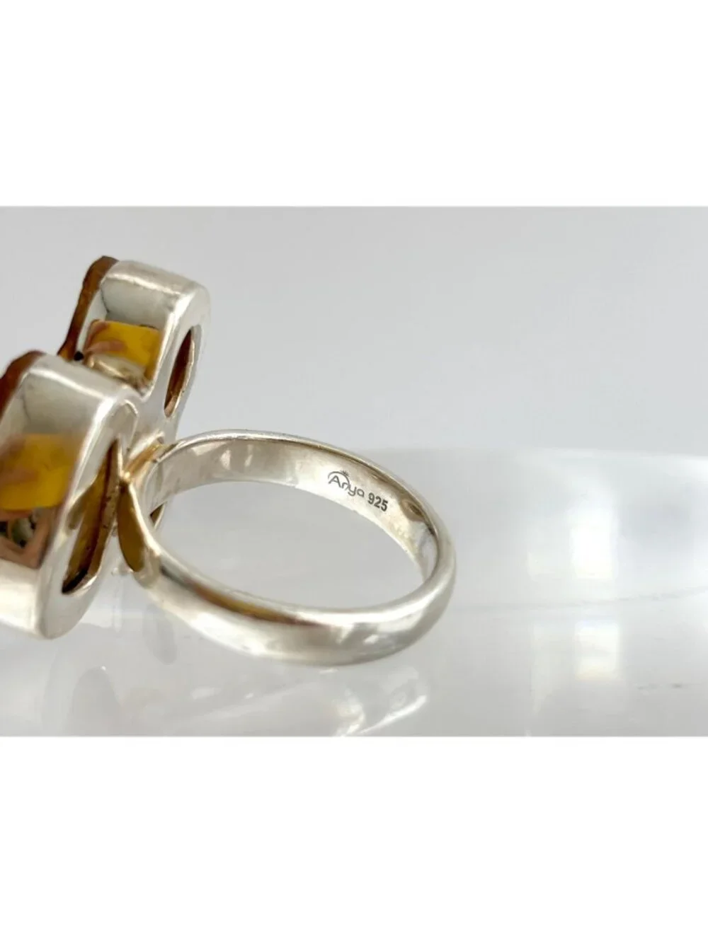 Rough Cut Citrine Semi Precious Sterling Silver 925 Vintage Ring - sz 7.75